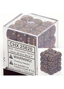 Chessex Opaque 36x 12mm Dice Dark Grey with Copper